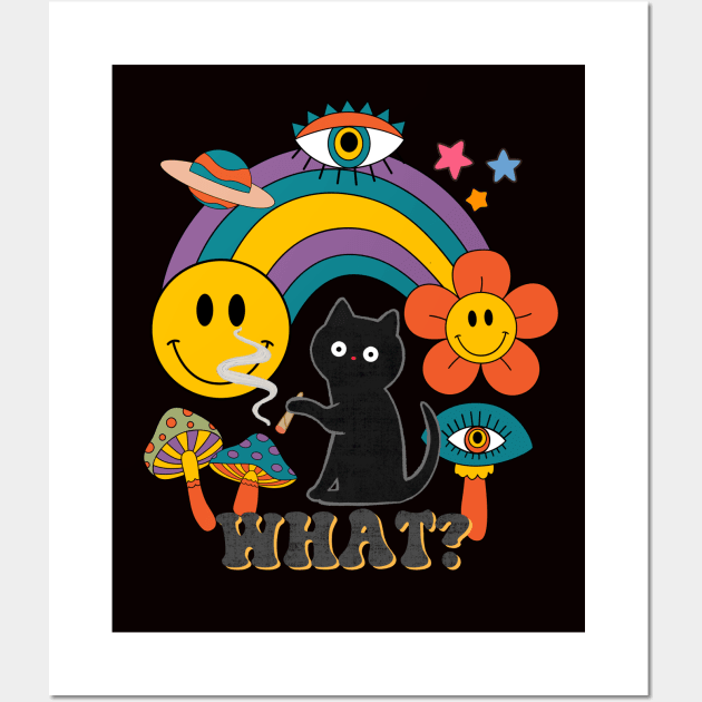 Hippie Cat and Retro Rainbow Wall Art by ArtsyDenise